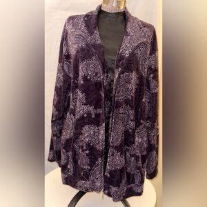 Women's Vintage Purple Velour Paisley Jacket by Jane Ansley - Size 2X